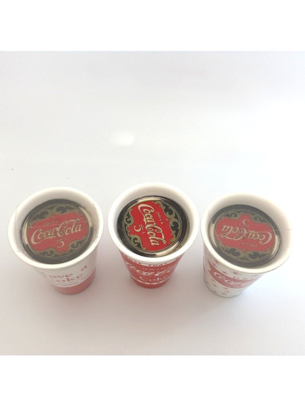 Vintage Coca-Cola Ceramic Candle Cups Lot of 3 Different Designs 4" Tall - Picture 7 of 10
